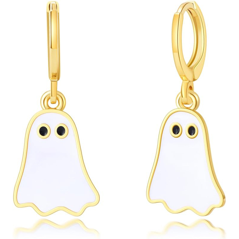 Gold Ghost Huggie Hoop Earrings for Women - Cute Halloween BOO Jewelry - Image 7