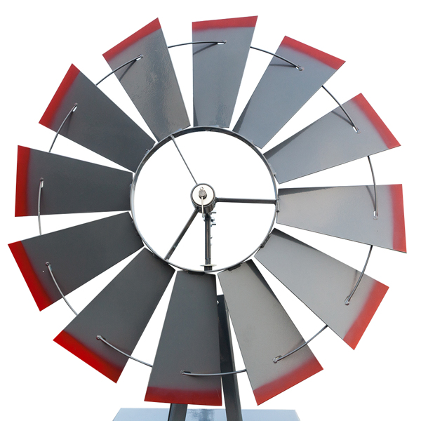 Grey and Red 4-Pod Standing Windmill with Wind Vane – Stylish Outdoor Decor - Image 20