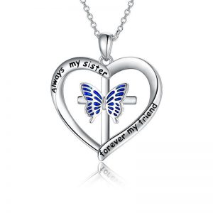 Elegant Butterfly Heart Pendant Necklace in White Gold Plated Sterling Silver