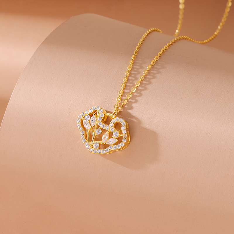 S925 Net Red Light Luxury Full Diamond Necklace for Women - Lucky Clavicle Chain