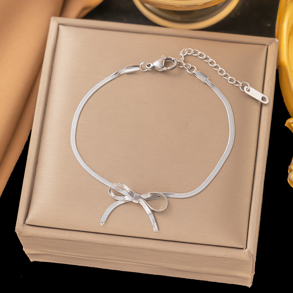 Trendy Bowknot Stainless Steel Gold Plated Snake Chain Necklace for Women | Elegant Fashion Jewelry with Unique Charms - Perfect Gift Idea - Image 6