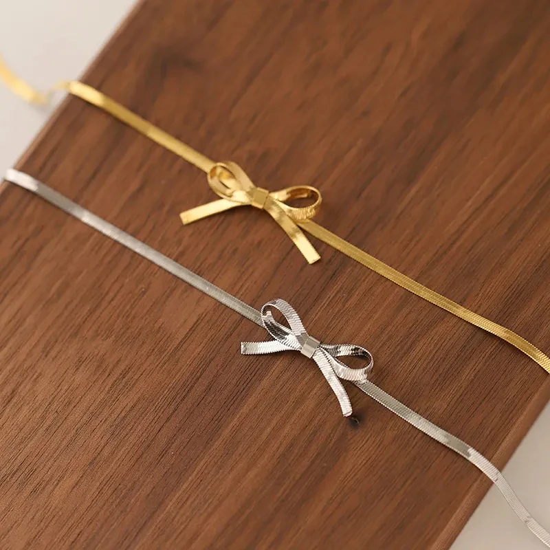 Trendy Bowknot Stainless Steel Gold Plated Snake Chain Necklace for Women | Elegant Fashion Jewelry with Unique Charms - Perfect Gift Idea - Image 15