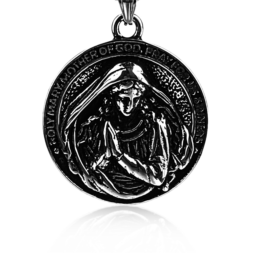 European and American Metal Holy Nun Maria Prayer Pendant Men's Stainless Steel Necklace - Stylish Religious Jewelry - Image 5
