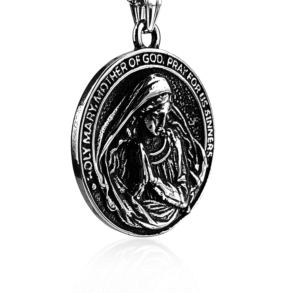 European and American Metal Holy Nun Maria Prayer Pendant Men's Stainless Steel Necklace - Stylish Religious Jewelry - Image 6