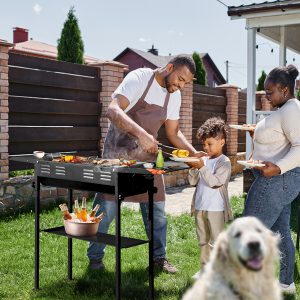 20.3x33x69.8cm Black Iron Rectangular Barbecue Grill for Perfect Grilling