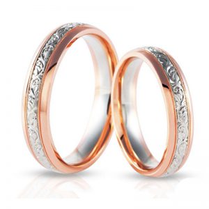Elegant Rose Flower Couple Ring - European & American Rose Gold Plated Two-Tone Wedding Band for Men & Women