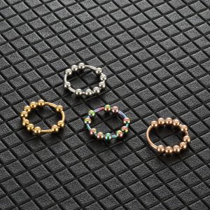 Stainless Steel Decompression Ring with Rotating Beads for Meditation
