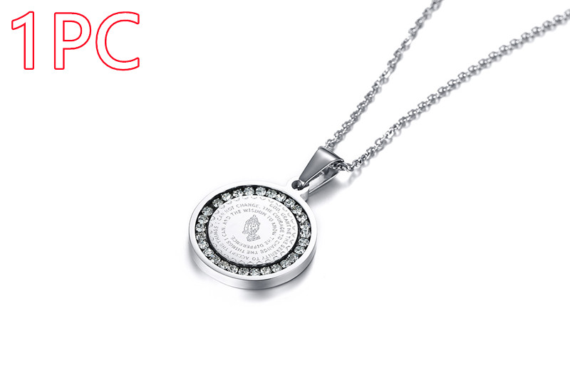 Stainless Steel Rhinestone Pendant with English Scripture Prayer - Image 9