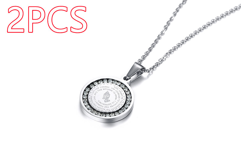 Stainless Steel Rhinestone Pendant with English Scripture Prayer - Image 10