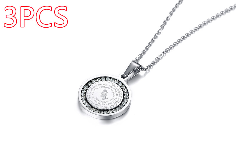 Stainless Steel Rhinestone Pendant with English Scripture Prayer - Image 11