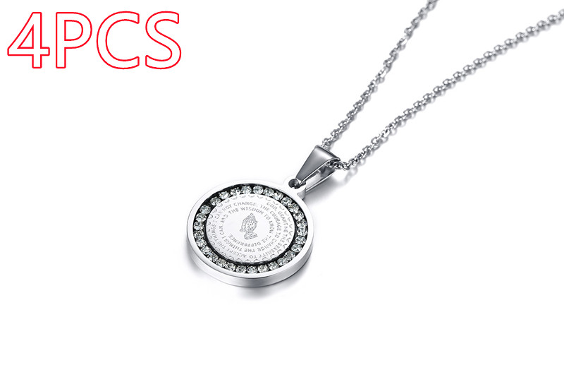Stainless Steel Rhinestone Pendant with English Scripture Prayer - Image 12