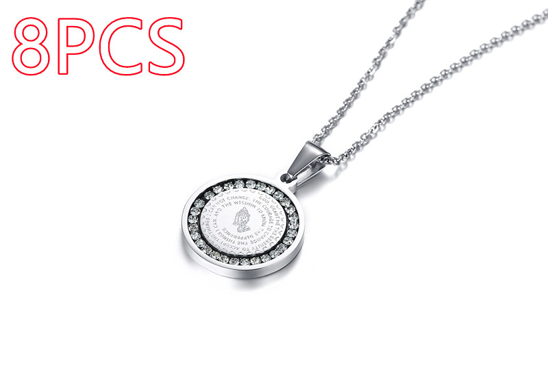 Stainless Steel Rhinestone Pendant with English Scripture Prayer - Image 13
