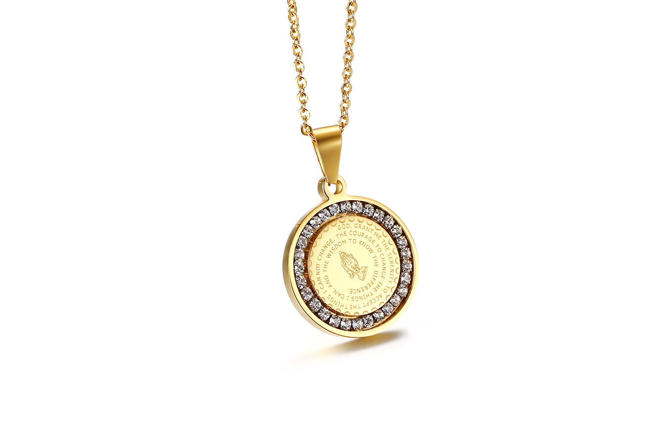 Stainless Steel Rhinestone Pendant with English Scripture Prayer - Image 15
