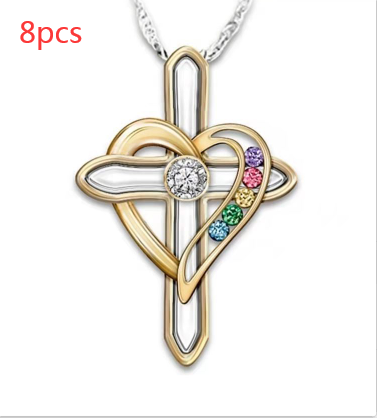 Cross Love Colorful Imitation Gemstone Pendant with Alloy Clavicle Chain - Image 2