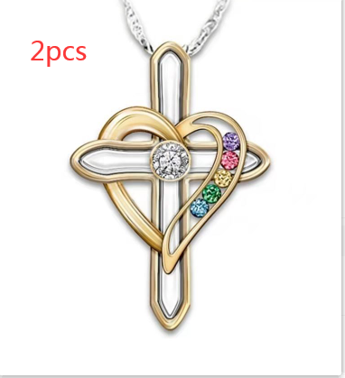 Cross Love Colorful Imitation Gemstone Pendant with Alloy Clavicle Chain - Image 9