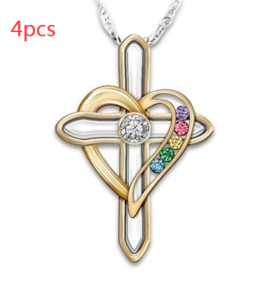 Cross Love Colorful Imitation Gemstone Pendant with Alloy Clavicle Chain - Image 10