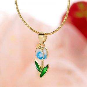 Charming Tulip Flower Drop Oil Necklace and Bracelet Set for Romantic Style