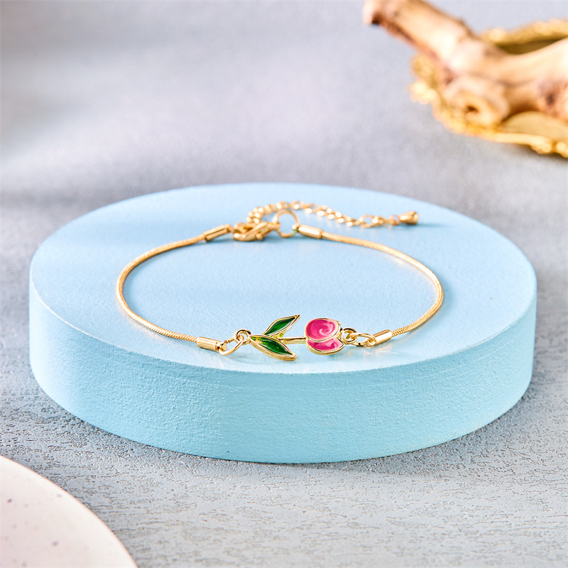 Charming Tulip Flower Drop Oil Necklace and Bracelet Set for Romantic Style - Image 5