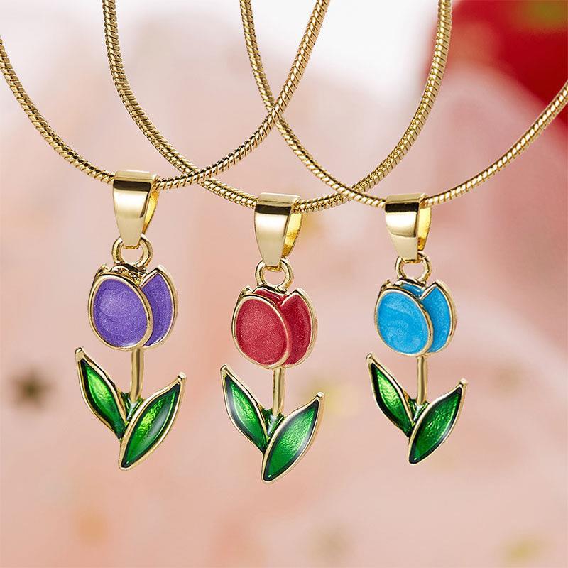 Charming Tulip Flower Drop Oil Necklace and Bracelet Set for Romantic Style - Image 12
