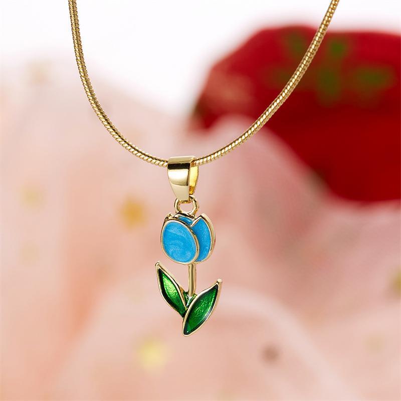 Charming Tulip Flower Drop Oil Necklace and Bracelet Set for Romantic Style - Image 16