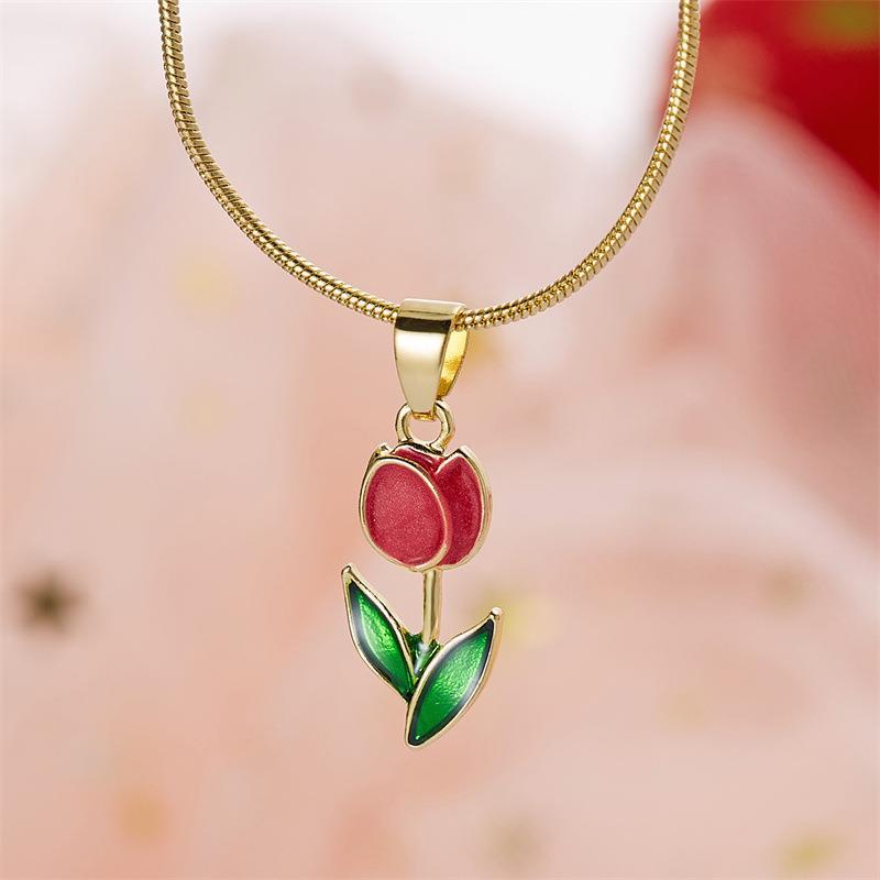 Charming Tulip Flower Drop Oil Necklace and Bracelet Set for Romantic Style - Image 17