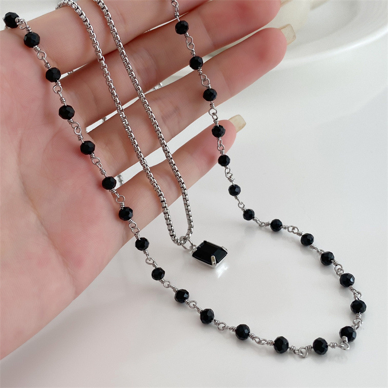 Double-Layer Onyx Twin Necklace with Black Beads – Elegant Design - Image 2