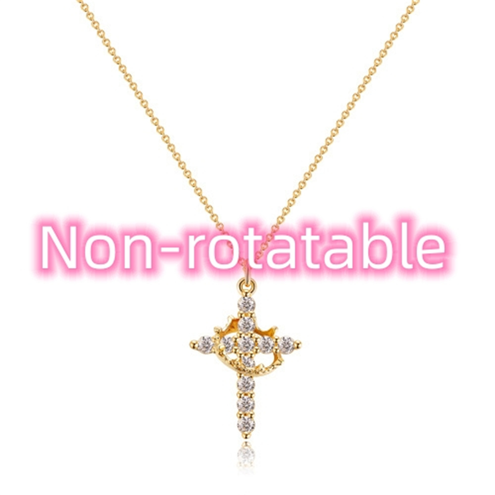 Fashion Jewelry Cross Full Diamond Crown Rotatable Necklace - Stunning & Elegant