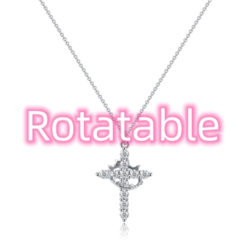 Fashion Jewelry Cross Full Diamond Crown Rotatable Necklace - Stunning & Elegant - Image 3