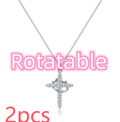 Fashion Jewelry Cross Full Diamond Crown Rotatable Necklace - Stunning & Elegant - Image 7