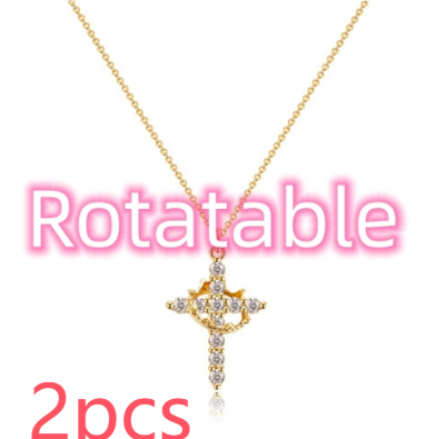 Fashion Jewelry Cross Full Diamond Crown Rotatable Necklace - Stunning & Elegant - Image 8