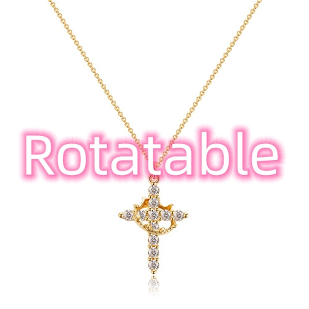 Fashion Jewelry Cross Full Diamond Crown Rotatable Necklace - Stunning & Elegant - Image 18