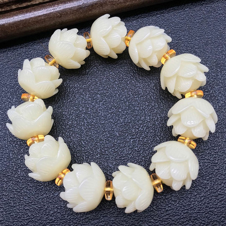 Elegant Three-Layer Lotus Knot Bracelet with White Beads - Unique Single Ring Design