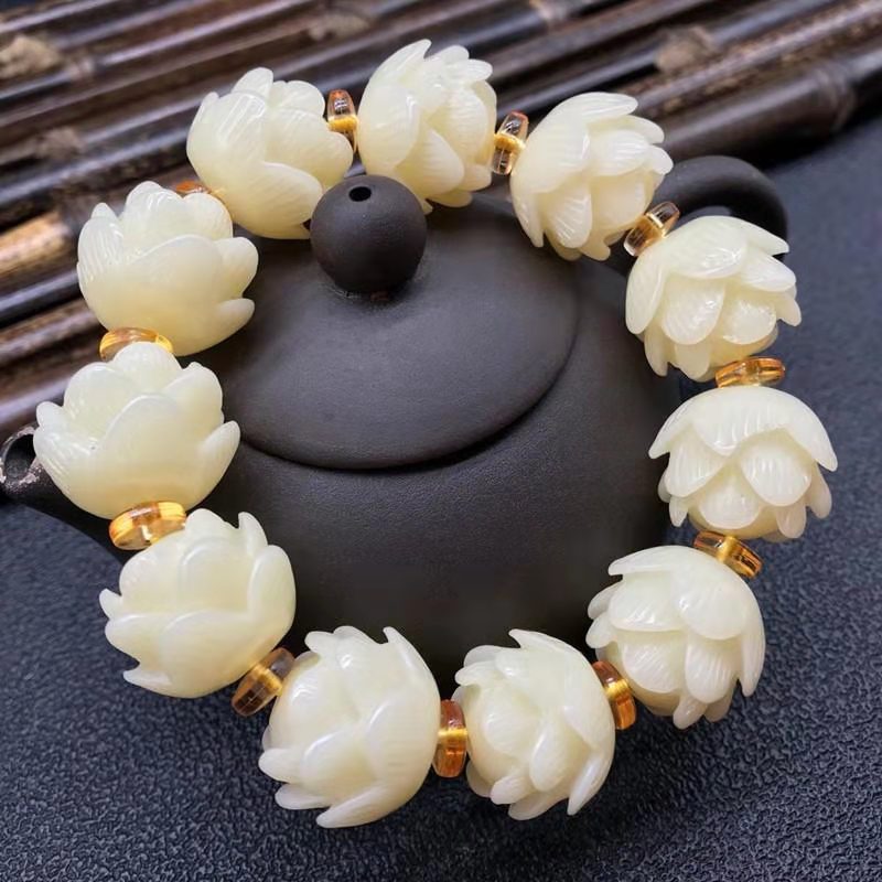 Elegant Three-Layer Lotus Knot Bracelet with White Beads - Unique Single Ring Design - Image 5