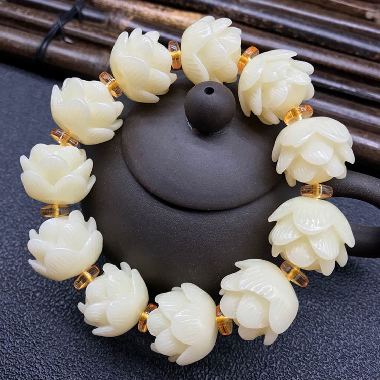 Elegant Three-Layer Lotus Knot Bracelet with White Beads - Unique Single Ring Design - Image 9