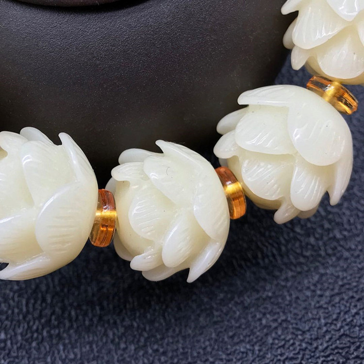 Elegant Three-Layer Lotus Knot Bracelet with White Beads - Unique Single Ring Design - Image 10