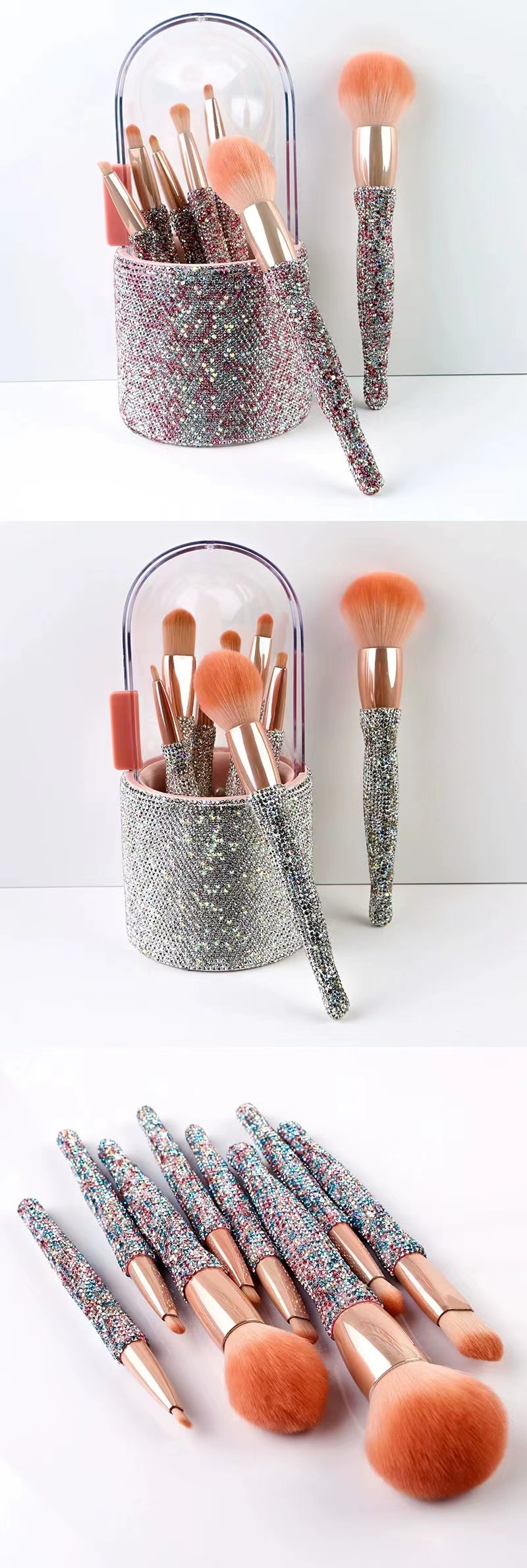 Light Luxury Diamond-Embedded Makeup Brush Set | 8 Premium High-End Brushes