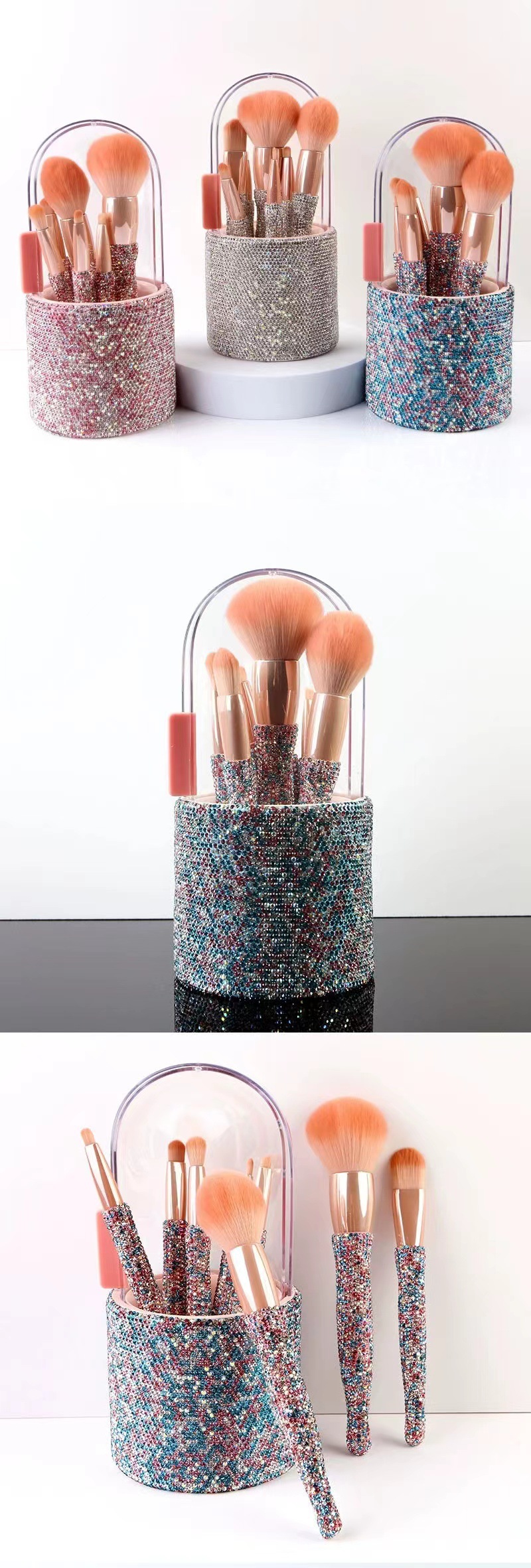 Light Luxury Diamond-Embedded Makeup Brush Set | 8 Premium High-End Brushes - Image 2