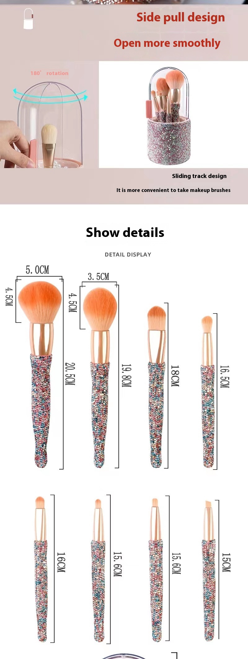 Light Luxury Diamond-Embedded Makeup Brush Set | 8 Premium High-End Brushes - Image 7