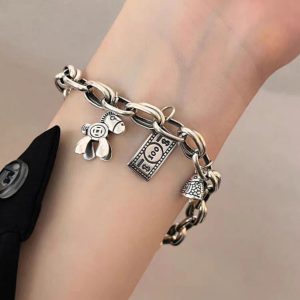 Vintage Presbyopic Lock Head Distressed Hip Hop Pendant Bracelet for New Year