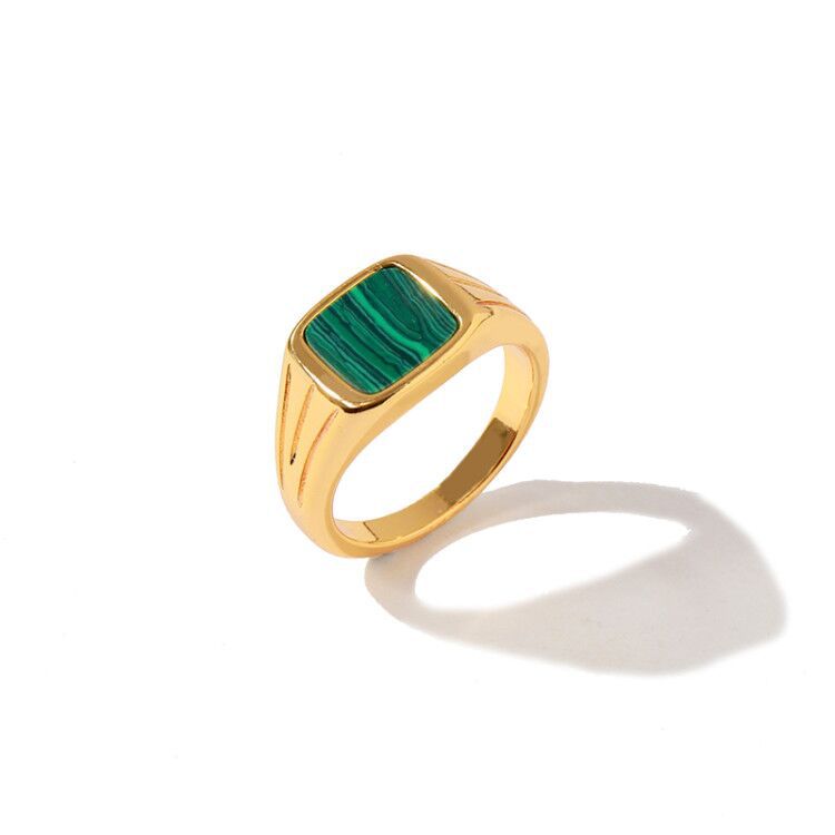 European & American Retro Style Natural Green Peacock Stone Ring - Image 2