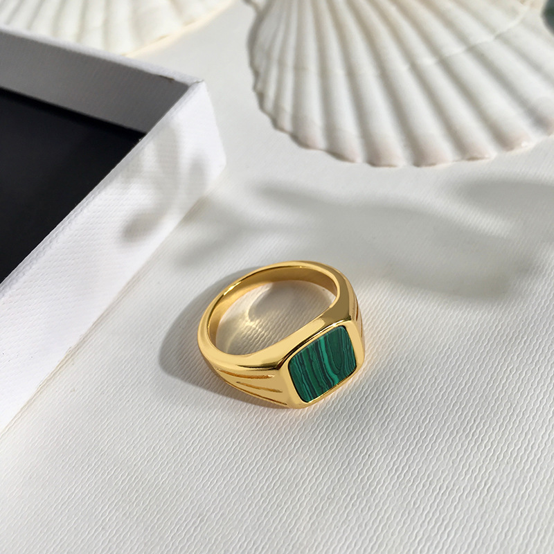European & American Retro Style Natural Green Peacock Stone Ring - Image 5