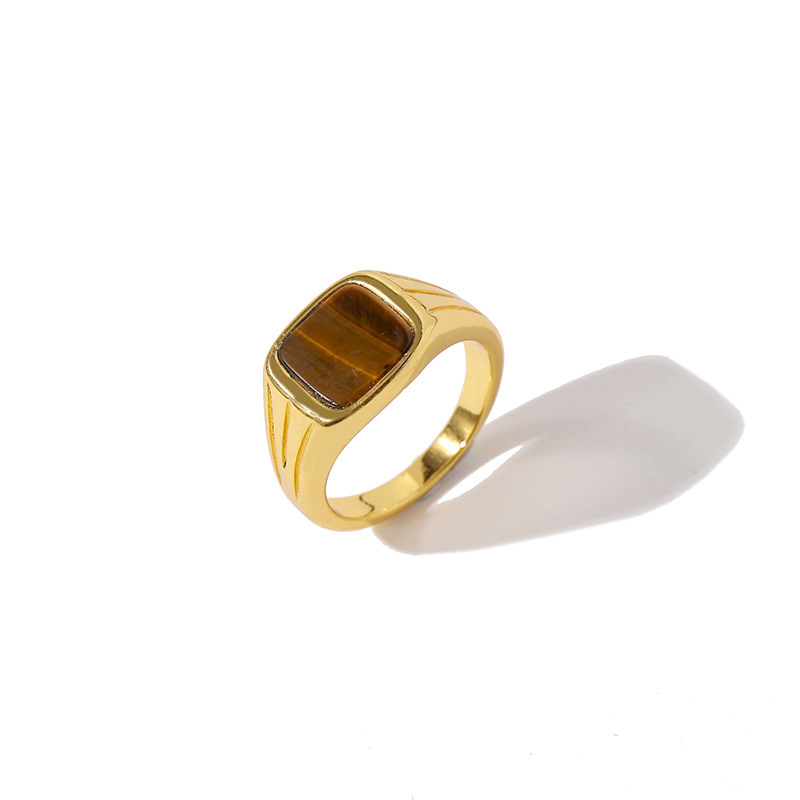 European & American Retro Style Natural Green Peacock Stone Ring - Image 6