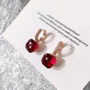 Stylish Classic Candy Color Earrings with Transparent Zircon Crystal Inlay - Platinum Plated Fashion Jewelry for Women