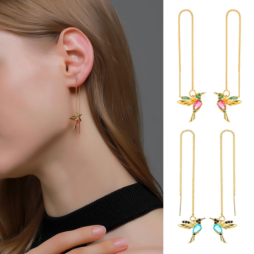 Unique Fashion Jewelry Little Bird Drop Long Hanging Hummingbird Earrings for Women - Elegant Crystal Pendant Tassel Earrings for Girls