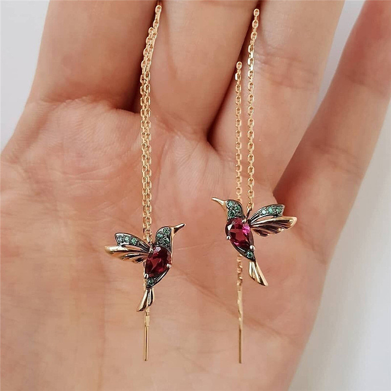 Unique Fashion Jewelry Little Bird Drop Long Hanging Hummingbird Earrings for Women - Elegant Crystal Pendant Tassel Earrings for Girls - Image 2