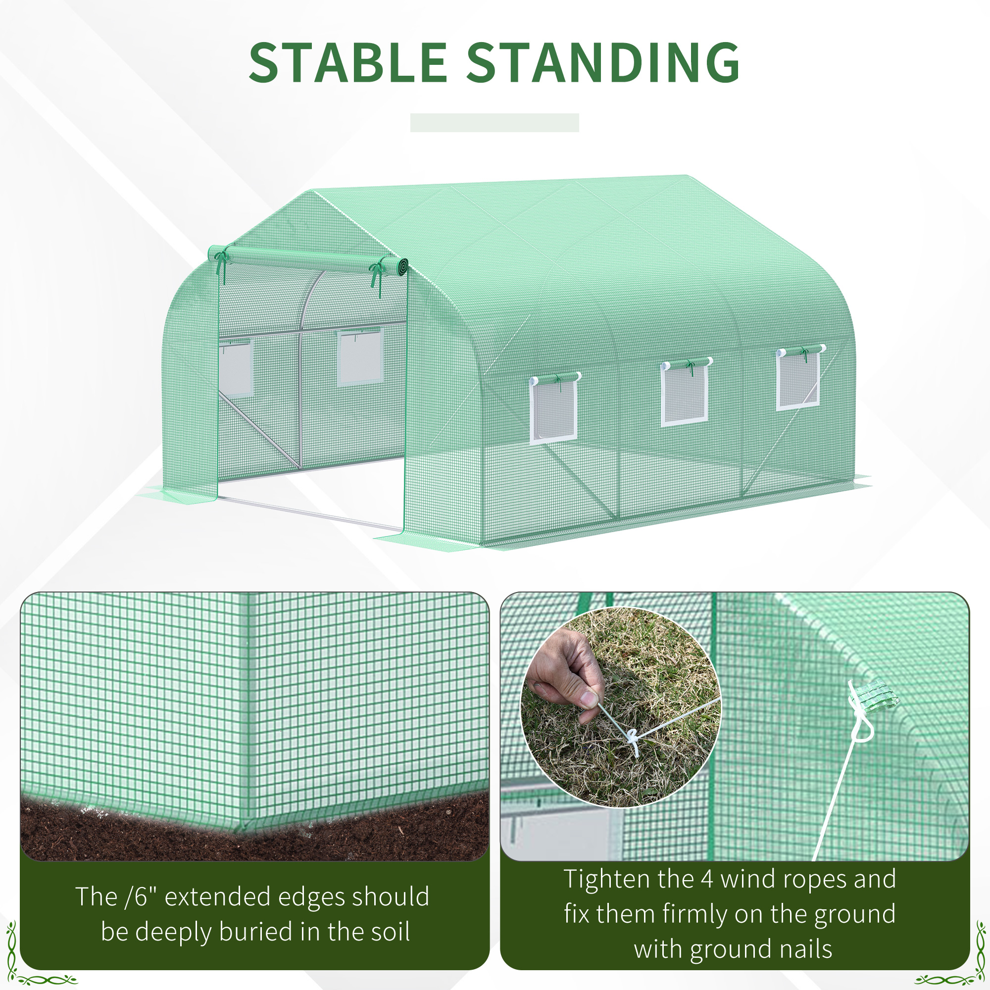Outdoor Walk-In Tunnel Greenhouse 11.5 X 10 X 6.5 with Roll-Up Windows & Zippered Door - Durable PE Cover in Green - Image 7