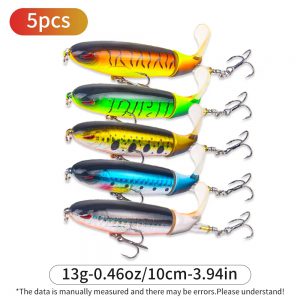 5pcs 1set 13g 10cm Top Water Pencil Fishing Lure Hard Bait with Floating Rotating Tail for Bass and Trout in Freshwater and Saltwater