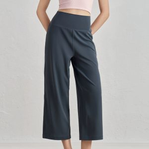 Nude Feel High Waist Wide Leg Mid-Length Yoga Pants - Loose, Slimming Draping Design