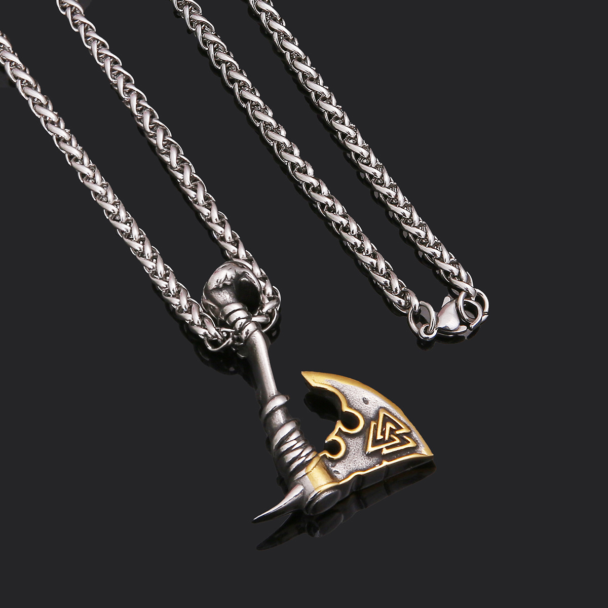 Men's Stainless Steel Axe Pendant Necklace with Titanium Steel Orchid Chain - Image 2