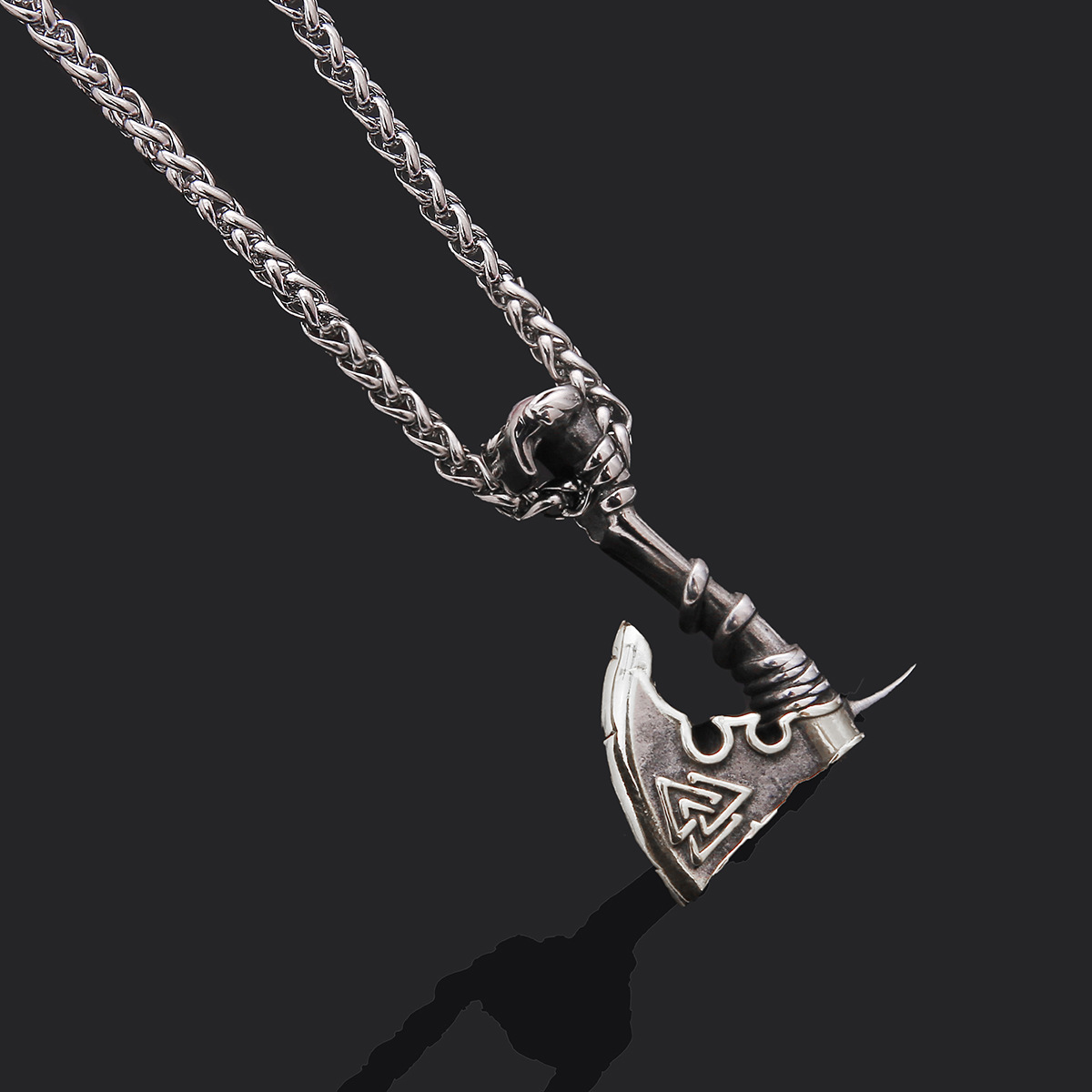 Men's Stainless Steel Axe Pendant Necklace with Titanium Steel Orchid Chain - Image 3